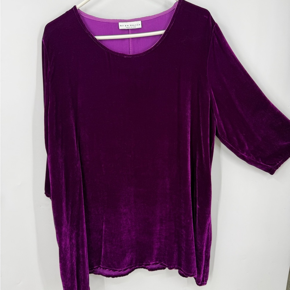 Bryn Walker silk blend purple 3/4 Sleeve Velvet Stretch Lagenlook top S
